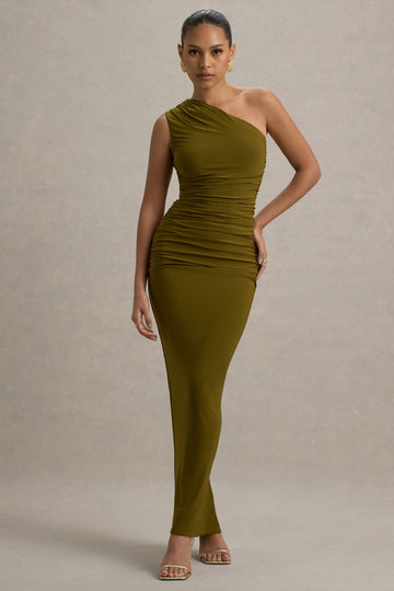 Dalarie Green One-Shoulder Gathered Maxi Dress